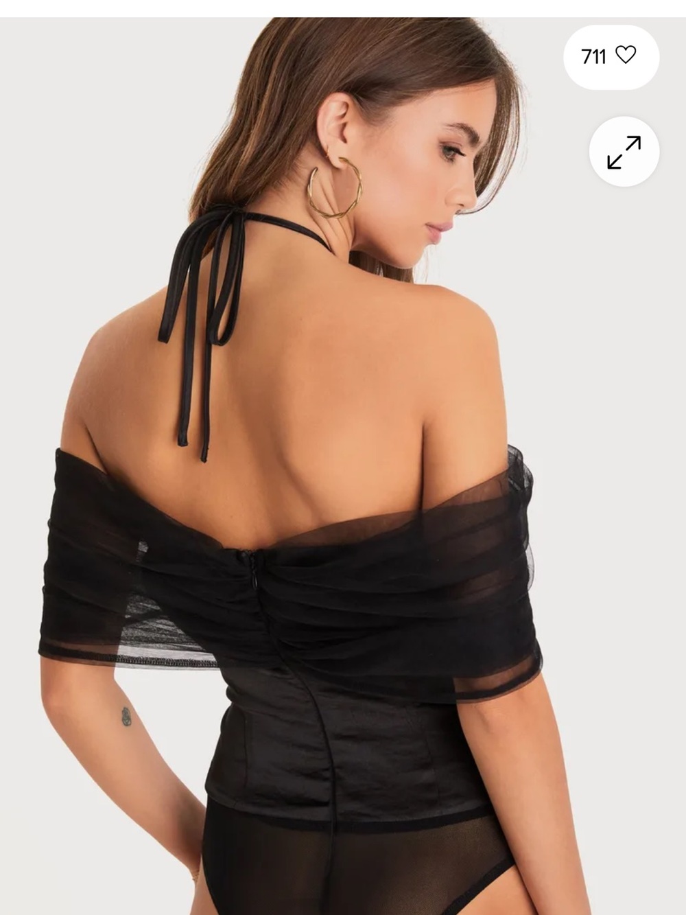 Lulu's size M rosette Black tulle Off-Shoulder Rose Detail Bodysuit - Picture 5 of 12